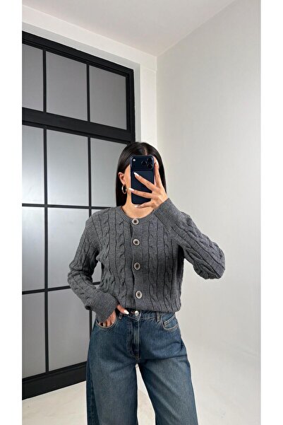 Gaus كارديجان تريكو مضفر بلون الأنثراسايت GAUS-00579