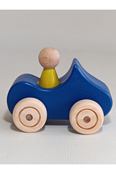 Genel Markalar AHŞAP OYUNCAK ARABA SARI LACİVERT MOTOR BECERİ PEG BEBEK BEBEKLİ