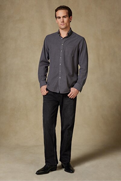 Abbate Federico Woven Lyocell Comfort Fit Dark Gray Button down Collar Men's Plain Shirt