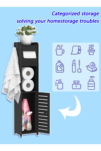 Generic منظم حمام قائم بذاته بجانب المرحاض، ارتفاع 80 سم مع رف وباب، مصنوع من مادة البولي فينيل كلوريد