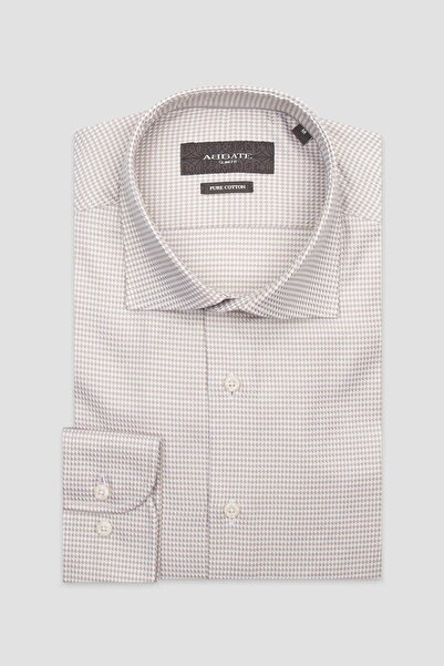 Abbate Marco Twill Cotton Slim Fit Cream Classic Collar Men's Patterned Shirt