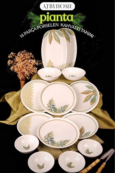 Atbyhome By Bambum Pianta 14 Parça Porselen Kahvaltı Takımı Kahvaltı Seti Kahvaltılık- Sunum Seti
