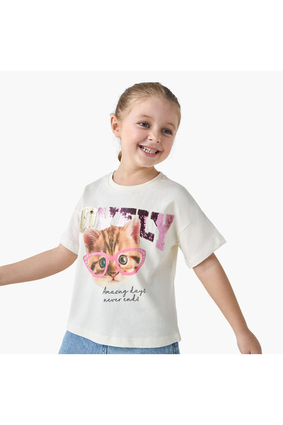 Juniors Embellished Crew Neck T-shirt with Short Sleeves