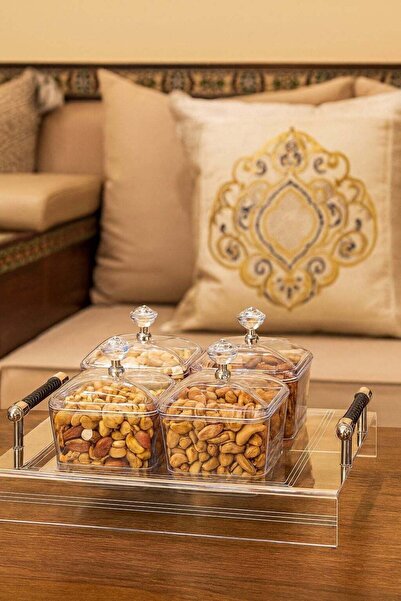 ALQANNAS صينية تقديم أكريليك مكونة من 4 أقسام بمقبض أسود أو أبيض