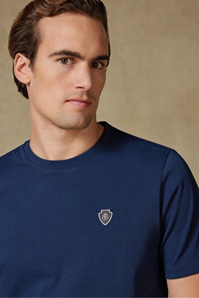 Abbate Ανδρικό μπλουζάκι με λαιμόκοψη ποδηλατικό σε μπλε ναυτικό χρώμα, από χτενισμένο βαμβάκι Comfort Fit