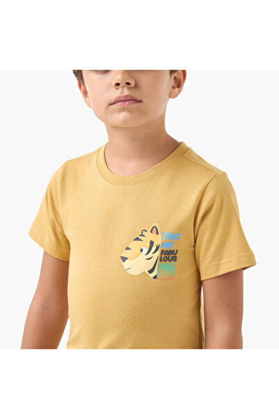 Juniors Graphic Print Crew Neck T-shirt with Short Sleeves