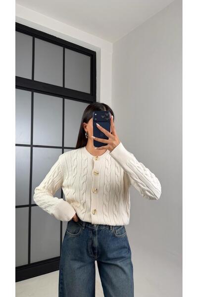 Gaus كارديجان تريكو محبوك باللون الكريمي GAUS-00579