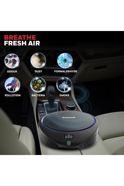 HONEYWELL Move Pure5 Car Air Purifier - 4-in-1 HEPA, removes 99.99% PM2.5/PM10, 3 USB ports, Black