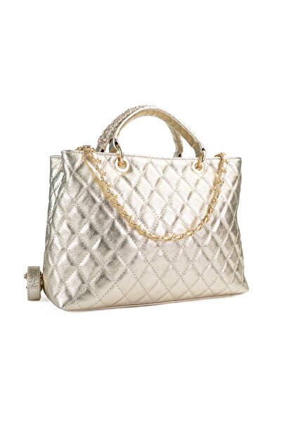 Posete Fagaras Georgie Leather Purse - Gold, 3 Compartments, 3 Pockets, 2 Straps