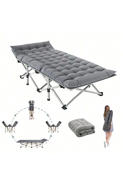 Snooe سرير تخييم رمادي قابل للطي محمول للتخييم في الهواء الطلق للبالغين