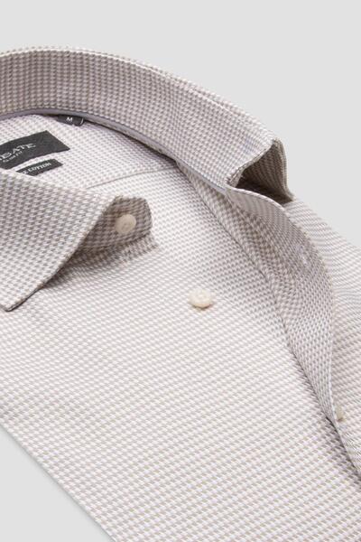 Abbate Marco Twill Cotton Slim Fit Cream Classic Collar Men's Patterned Shirt