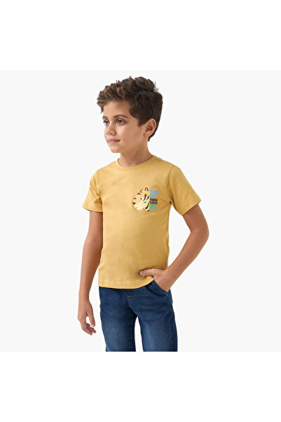 Juniors Graphic Print Crew Neck T-shirt with Short Sleeves