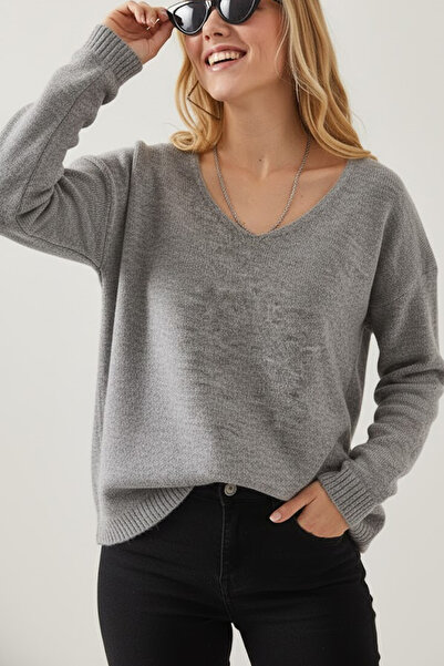 MILANOFOX Women's V-Neck Washable Soft Gray Sweater