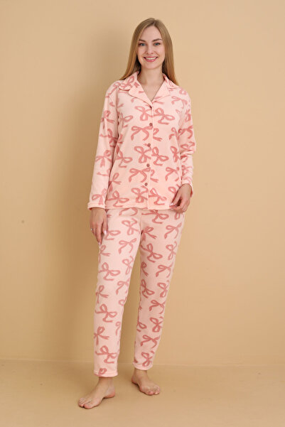 Wordex Fwn 1608 Σετ χειμερινής γυναικείας πιτζάμας με κουμπιά και ύφασμα φλις