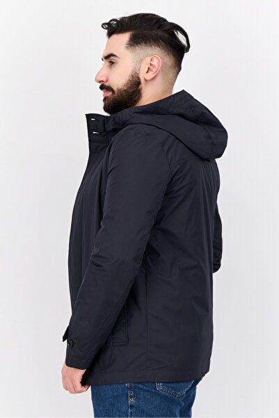 Geox Men Plain Hooded Parka Jacket, Navy Blue