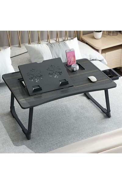 Saharaz Foldable Laptop Desk with Storage Drawer,60x40x6cm,6 Adjustable Tilt,Desktop Card Slot Design,