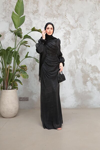 Hülya Keser Arya Işıltı Kumaş Abiye - Siyah