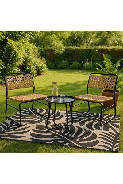 Koopman Garden furniture set 2 chairs and round table, metal structure, synth...