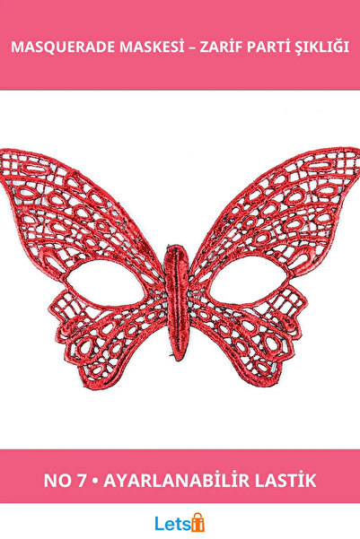 Letsii قناع تنكري من الدانتيل الأحمر رقم 7 إكسسوار لزي الحفلات