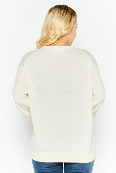 Lacoste Women Crew Neck Long Sleeves Embroidered Logo Sweater, Off White