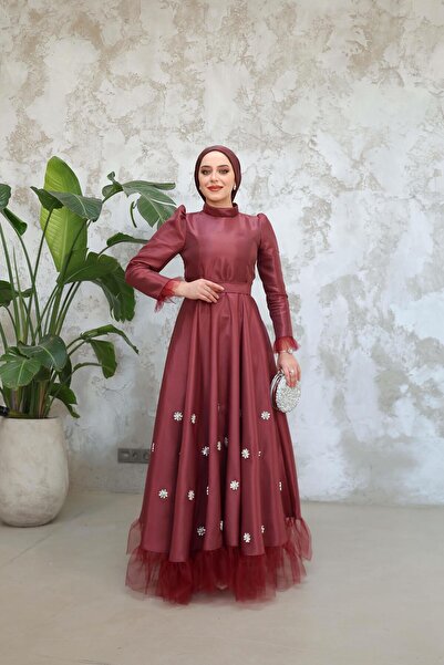 Hülya Keser Çiçek Abiye - Bordo