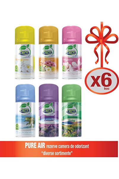 pure air Set de 6 spray-uri de cameră MERT – Lavandă, Sărbători de primăvară, Magnolie, Flori de casă, Lenjerie proaspătă – 210 ml