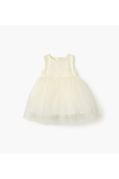 Juniors فستان بدون أكمام مزين بالترتر ورقبة دائرية