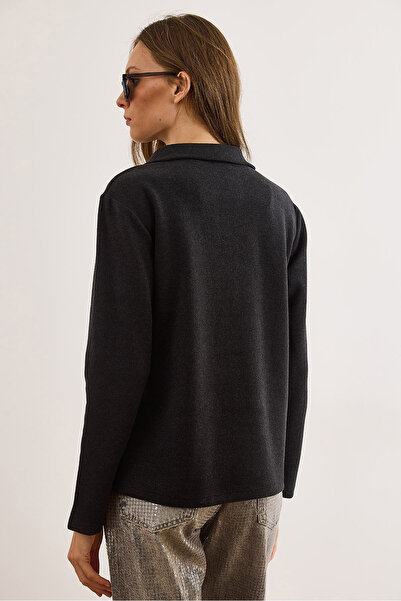 Olalook Women's Anthracite Polo Neck Thessaloniki Blouse Blz-19002810