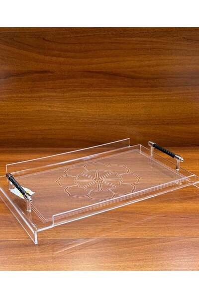 ALQANNAS Premium Thick Acrylic Serving Tray with Black Solid Handles - Large Clear, Heavy-Duty Acry