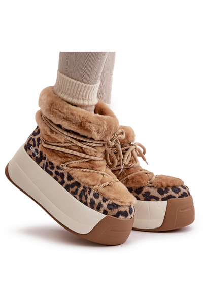 Big Star Shoes Women's Leather Snow Boots with Thick Sole and Fur Panther Big Star OO274A207 Brown 39