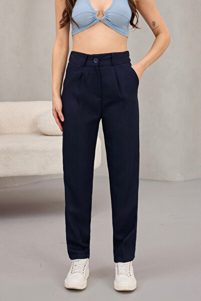 alanora Women's High Waist Carrot Model Elastic Waist Narrow Leg Trousers