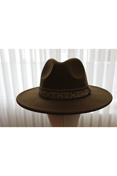 nuit Khaki Green Fedora Hat // Ethnic Patterned Fedora Hat