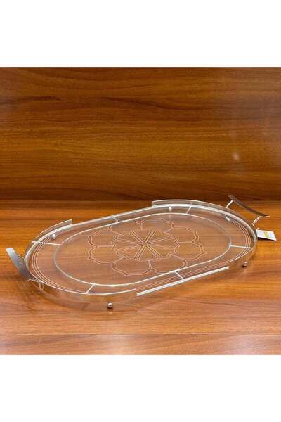 ALQANNAS Premium Acrylic Serving Tray with Silver Frame & Handles
