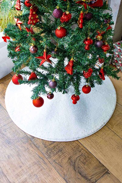 Aden Çam Ağacı Eteği Peluş Halı | Beyaz Peluş Yumuşak Dokulu Yılbaşı Ağacı Altı Halısı | PRS03