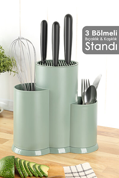 Meleni Home Στήριγμα μαχαιριών με διαχωριστικά στοιχεία - Βάση για μαχαιριά κουταλιού και σέσουλας Οργανωτής κουζίνας Πράσινο