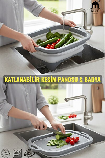 MUF HOME Accordion Cutting Board - Foldable Cutting Chopping Board - with Strainer Badya Caravan & Camping