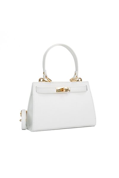 Posete Fagaras Gloria Leather Purse - White, 1 Compartment, 1 Pocket, Adjustable Strap