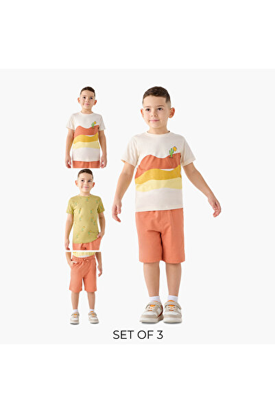 Juniors 3-Piece Printed Crew Neck T-shirt and Shorts Set