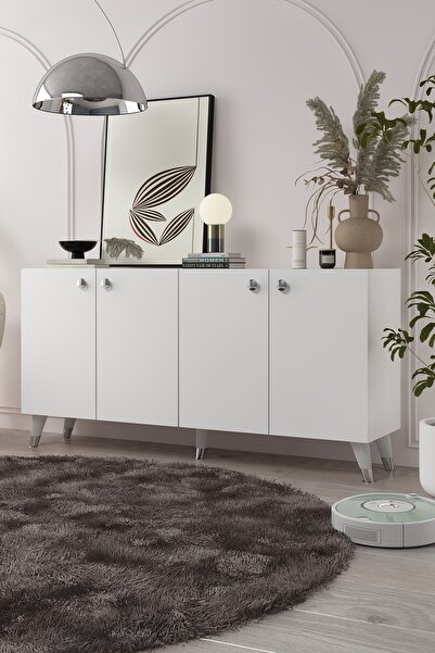 cantek dizayn 8198-1CT KB150 KONSOL, TV ÜNİTESİ BEYAZ-GÜMÜŞ