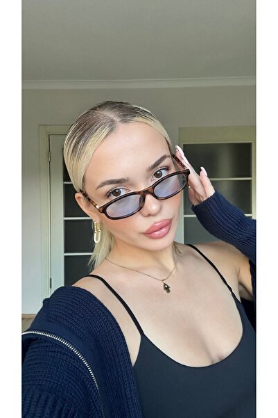 TomyHelf Kadın Slim Leopar Çerçeve Mavi Camlı UV400 Korumalı Oval Çerçeveli R...