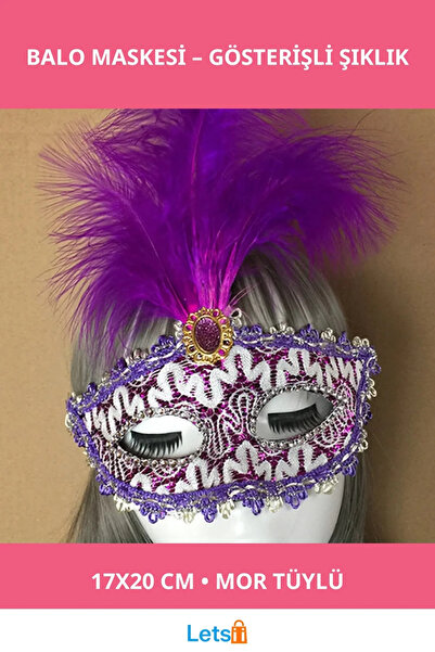 Letsii قناع حفلات راقية مطرز بالدانتيل الأرجواني وريش أرجواني