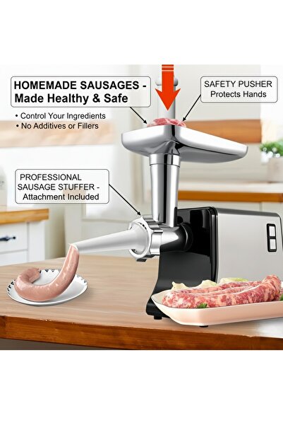 ET-LIFE Electric Meat Grinder, 1000W, Stainless Steel Food Grinder High Volume Mincer, for Home Kitchen Use