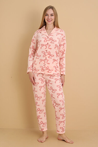 Wordex Fwn 1608 Σετ χειμερινής γυναικείας πιτζάμας με κουμπιά και ύφασμα φλις