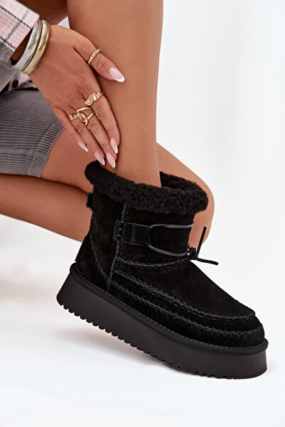 Big Star Shoes Cizme de iarnă din piele suedes pentru femei cu cusături decorative Big Star SS274372 Negru 41