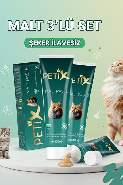 Petix Kedi Malt Macunu 3’lü Set – Şeker İlavesiz, Tüy Yumağı Önleyici, Vitami...