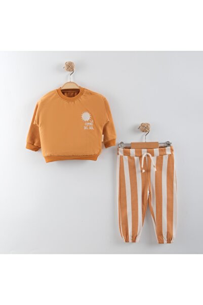 BİSCOİ Babybiscoi Sun Embroidered Del Sol Collar Snap Fastener Striped Elastic Waist Pants Baby Boy Set