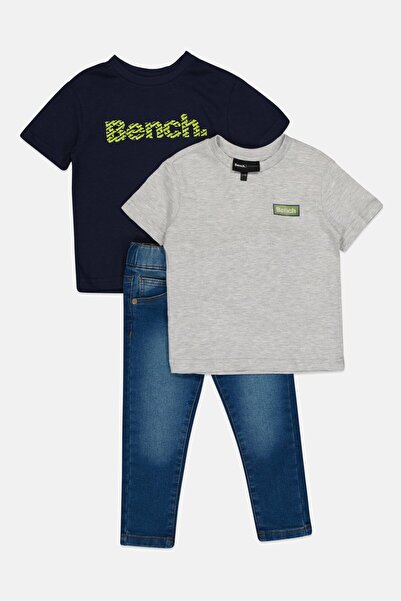 BENCH Toddlers Boy 3 Pieces Short Sleeve Graphic Print T-Shirt And Jeans Set, Multicolor