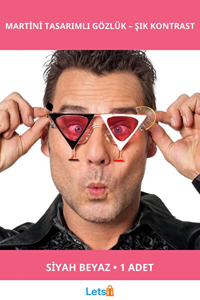 Letsii نظارات حفلات بتصميم مارتيني باللونين الأسود والأبيض المرحة