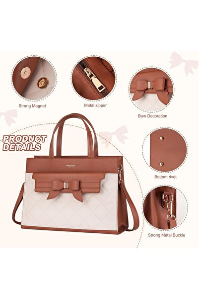 Mosiso حقيبة كمبيوتر محمول، قابلة للطي من جلد البولي يوريثان مع محفظة كلاتش، حقيبة عمل مزينة بفيونكة