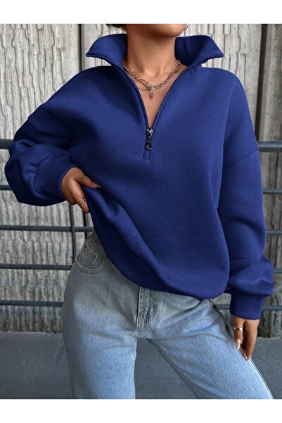 SİNGBADA Unisex Yarım Fermuarlı MAVİ Sweatshirt